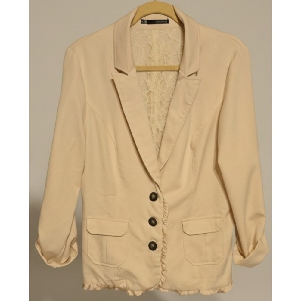 Maurices Women's XL Cream Blazer Jacket Lace Back 3 Button Career Casual
